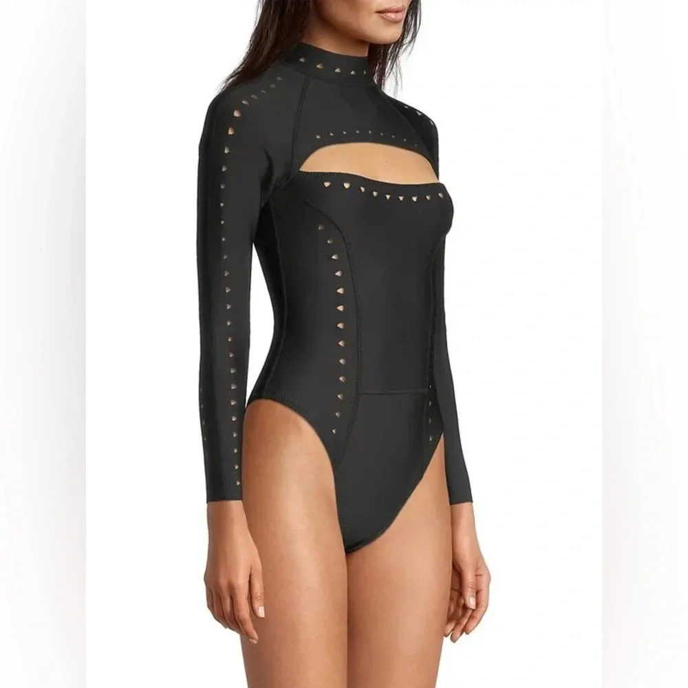 GIGI C Black Laurel Surfsuit one piece bathing suit SzM